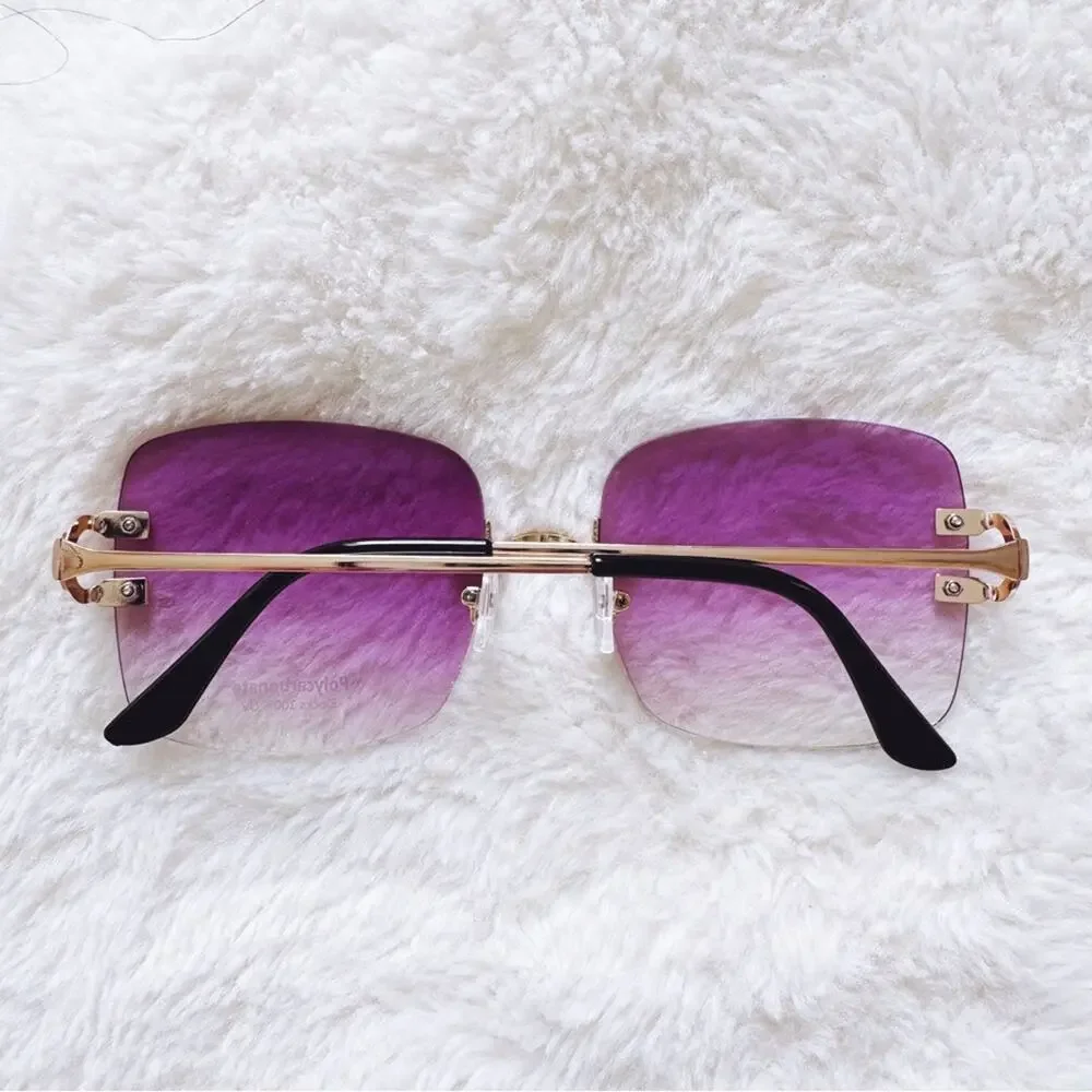 Laurel Clear Purple Rimless Sleek Sunglasses